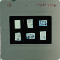 A slide of multiple slides of painted wall plaster fragments