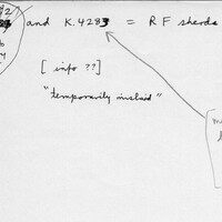 Index card with typed and handwritten information, sometimes including a sketch, of pottery from an excavation.