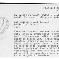 Index card with typed and handwritten information, sometimes including a sketch, of pottery from an excavation.