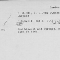 Index card with typed and handwritten information, sometimes including a sketch, of pottery from an excavation.