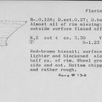 Index card with typed and handwritten information, sometimes including a sketch, of pottery from an excavation.