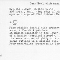 Index card with typed and handwritten information, sometimes including a sketch, of pottery from an excavation.