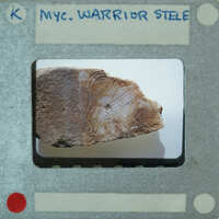 An old photograph of a rock with markings on it, presented as if viewed through a film strip.