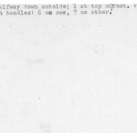 Index card with typed and handwritten information, sometimes including a sketch, of pottery from an excavation.