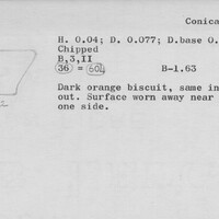 Index card with typed and handwritten information, sometimes including a sketch, of pottery from an excavation.