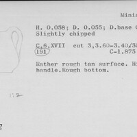 Index card with typed and handwritten information, sometimes including a sketch, of pottery from an excavation.