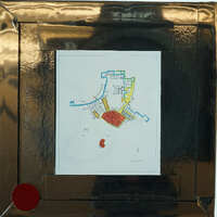 Inked plan of Ayia Irini with some areas highlighted in colors, no leged available.