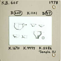 Technical pottery drawings of six pots on one page.