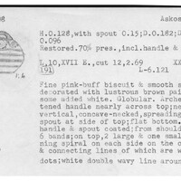 Index card with typed and handwritten information, sometimes including a sketch, of pottery from an excavation.
