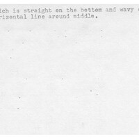 Index card with typed and handwritten information, sometimes including a sketch, of pottery from an excavation.