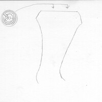 Index card with typed and handwritten information, sometimes including a sketch, of pottery from an excavation.