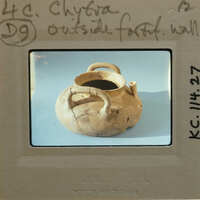 Reassembled pot from above of Chytia type showing handles and spout.