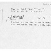 Index card with typed and handwritten information, sometimes including a sketch, of pottery from an excavation.