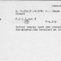Index card with typed and handwritten information, sometimes including a sketch, of pottery from an excavation.