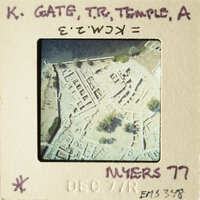 Ancient ruins and buildings with handwritten notes on an old photograph.