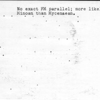 Index card with typed and handwritten information, sometimes including a sketch, of pottery from an excavation.