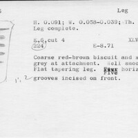 Index card with typed and handwritten information, sometimes including a sketch, of pottery from an excavation.