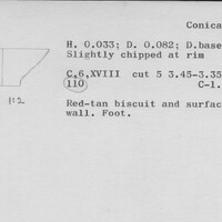 Index card with typed and handwritten information, sometimes including a sketch, of pottery from an excavation.