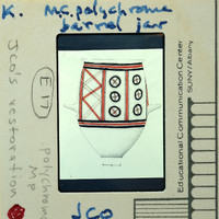 The image shows a drawing of a vase with painted figures and patterns.