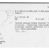 Index card with typed and handwritten information, sometimes including a sketch, of pottery from an excavation.