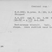 Index card with typed and handwritten information, sometimes including a sketch, of pottery from an excavation.