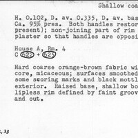 Index card with typed and handwritten information, sometimes including a sketch, of pottery from an excavation.