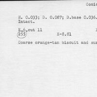 Index card with typed and handwritten information, sometimes including a sketch, of pottery from an excavation.
