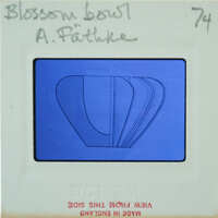 Blue paper with a drawing of a flower and handwritten notes.