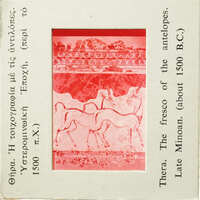 Red and white wall painting with antelopes.