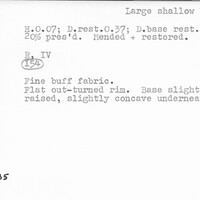 Index card with typed and handwritten information, sometimes including a sketch, of pottery from an excavation.