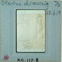 Slide of field drawing in pencil of terracotta statue.