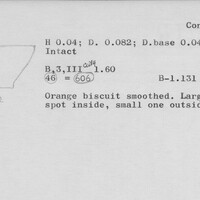 Index card with typed and handwritten information, sometimes including a sketch, of pottery from an excavation.