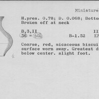 Index card with typed and handwritten information, sometimes including a sketch, of pottery from an excavation.