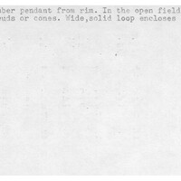 Index card with typed and handwritten information, sometimes including a sketch, of pottery from an excavation.