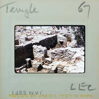 Ancient stone ruins with vegetation, showing a doorway and stair.