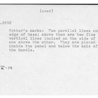 Index card with typed and handwritten information, sometimes including a sketch, of pottery from an excavation.