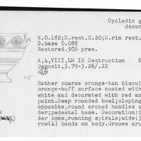 Index card with typed and handwritten information, sometimes including a sketch, of pottery from an excavation.