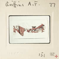 A small, framed photograph of a decorative object with an intricate design.