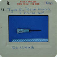 A small object with a pointed tip on a blue background.