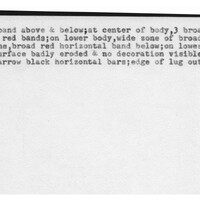 Index card with typed and handwritten information, sometimes including a sketch, of pottery from an excavation.