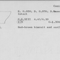 Index card with typed and handwritten information, sometimes including a sketch, of pottery from an excavation.
