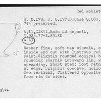 Index card with typed and handwritten information, sometimes including a sketch, of pottery from an excavation.