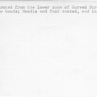 Index card with typed and handwritten information, sometimes including a sketch, of pottery from an excavation.