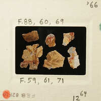 Photograph of ancient pottery shards with visible markings and colors.