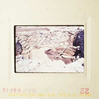 Two photos showing rocky terrain with a small cave-like structure.