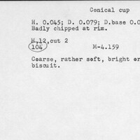 Index card with typed and handwritten information, sometimes including a sketch, of pottery from an excavation.