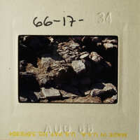 The photo shows a rocky terrain with a close-up view of rocks and debris.