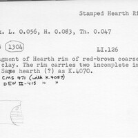 Index card with typed and handwritten information, sometimes including a sketch, of pottery from an excavation.