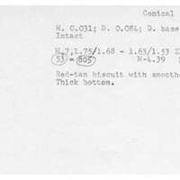 Index card with typed and handwritten information, sometimes including a sketch, of pottery from an excavation.