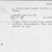 Index card with typed and handwritten information, sometimes including a sketch, of pottery from an excavation.